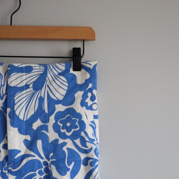 Zara Women's Blue/White Sz 4 Printed Floral High Waist Slim Fit Trouser Pants - Picture 5 of 12
